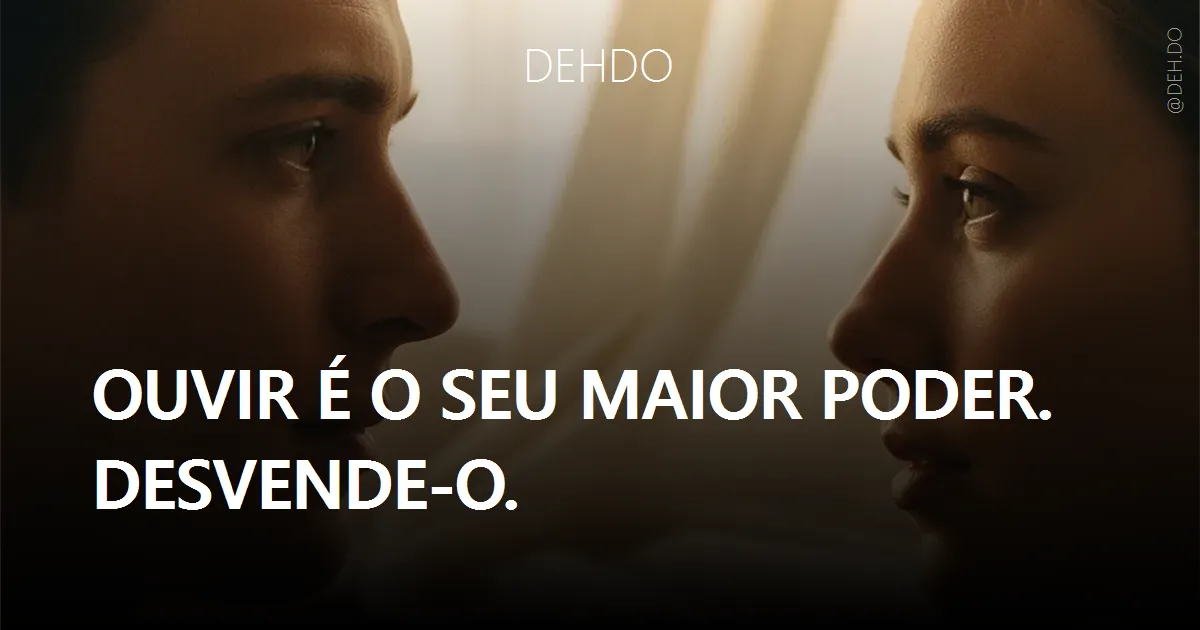 Uma imagem poética e abstrata que ilustra a profundidade da escuta ativa. Duas figuras humanas estilizadas, uma delas com a cabeça ligeiramente inclinada, transmitindo atenção plena e empatia. Ondas sonoras translúcidas e etéreas emanam do falante e se transformam em fios de luz que se conectam ao coração ou mente do ouvinte. Cores suaves e harmoniosas, como tons de azul, roxo e dourado, evocando serenidade e sabedoria. Foco na conexão invisível e no campo energético criado pela atenção genuína. Estilo minimalista com um toque de surrealismo sutil.