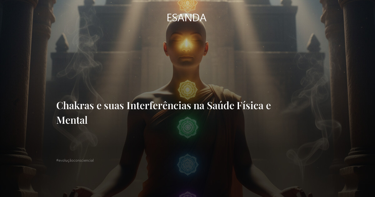 Uma figura andrógina e serena, com traços que remetem a um monge ou sábio espiritual, meditando em meio a uma atmosfera etérea. Sete orbes de luz vibrante, representando os chakras, flutuam alinhados verticalmente ao longo da coluna vertebral da figura, irradiando cores intensas (vermelho, laranja, amarelo, verde, azul, índigo, violeta). Ao fundo, a arquitetura majestosa de um antigo templo espiritual com detalhes em pedra, envolto por uma névoa suave e raios de luz dourada que penetram as frestas. Partículas de incenso ascendem, criando uma textura visual suave. O ambiente transmite paz profunda e conexão cósmica. Ultra realista, cinematográfico, HDR, 4K.