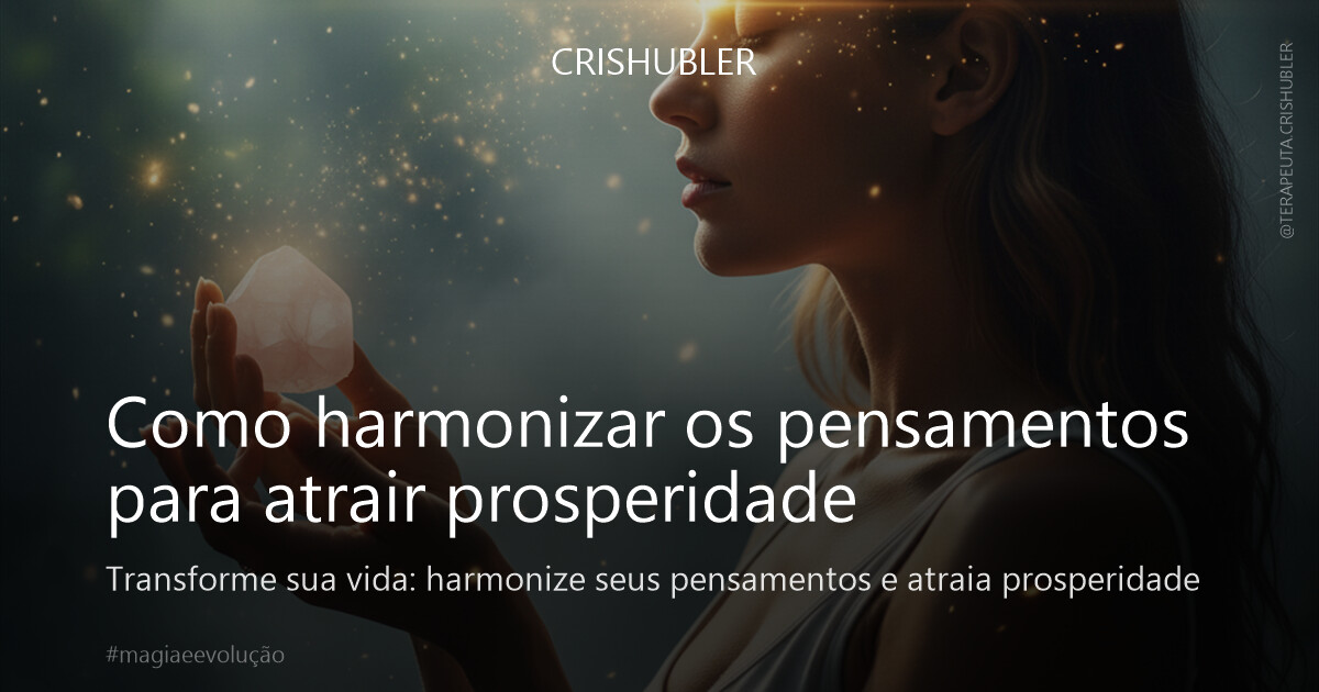 Uma mulher serena, de perfil, em profunda meditação, com luz dourada emanando suavemente de suas têmporas e mãos, que seguram delicadamente um cristal de quartzo rosa. O ambiente é etéreo, com névoa sutil e partículas de luz dançando ao redor, simbolizando a manifestação da prosperidade. Ao fundo, um bokeh suave de folhagens luxuriantes e raios de sol filtrados criam uma atmosfera mágica e acolhedora. Texturas ricas na pele e no cristal, com um contraste dramático entre luz e sombra, em estilo cinematográfico 4K ultra-realista. Cores vibrantes, HDR.